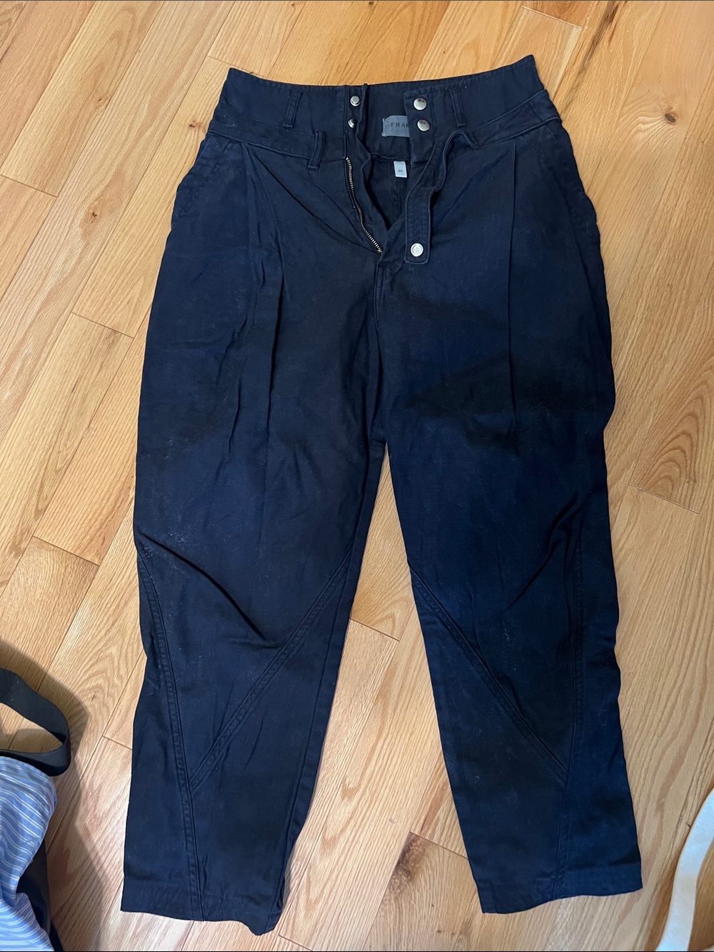 Frame Denim Black Cropped Tapered Trousers